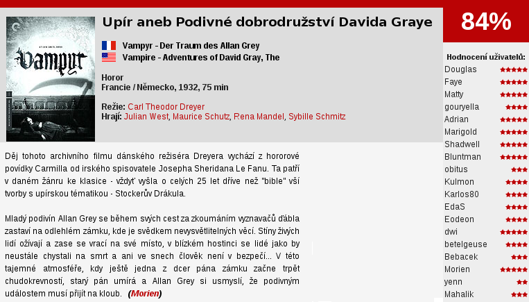 Upír aneb Podivné dobrodružství Davida Graye / Vampyr (1932)